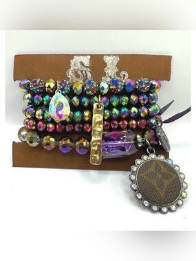 Sandra Ling Stack Beaded 'Faith' Charm Multi-Color Bracelet Set